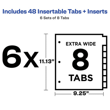 Avery Big Tab Extra-Wide Insertable Dividers for 3 Ring Binders, 8-Tab Set, Multicolor, 6 Sets (21211)
